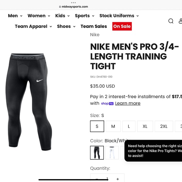 Nike Men’s Pro 3/4 Length training tight - Picture 1 of 6